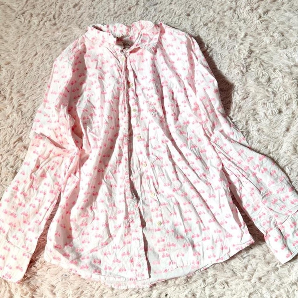 Quirky Patterned Bicycle Kidcore Eccentric Weirdcore Collared Shirt Womens L